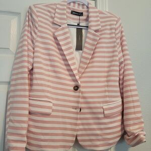 Allegra K Pink and White Blazer with Notched Lapel